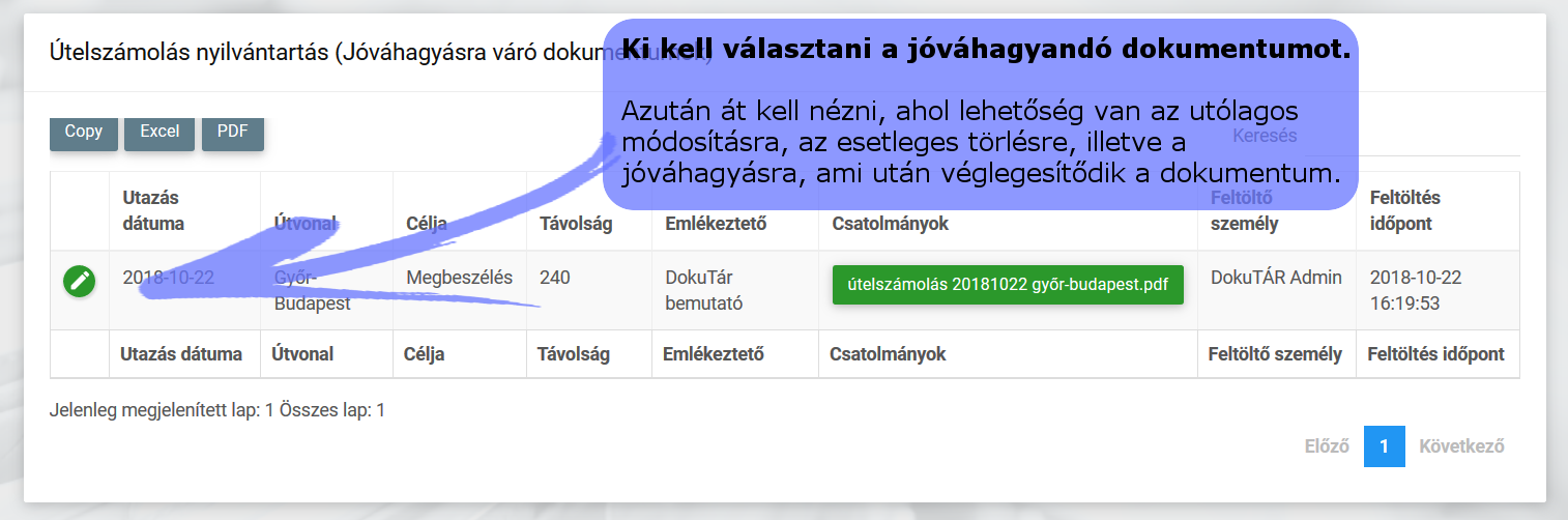 Adatok jóváhagyása a Dokutárban Adatok jóváhagyása a Dokutárban